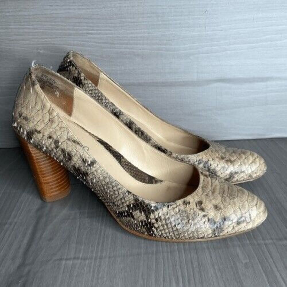 Vintage Boutique 9 Leather Snake Skin Cone Pump Heels Women Size 9M Tan Neutral - Picture 12 of 14